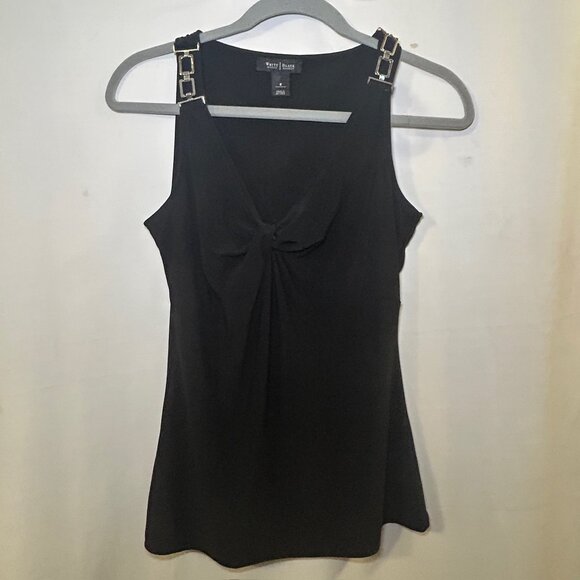 White House Black Market Tank Top Twist Knot Gold-Tone Buckle Sleeveless Black S - Picture 11 of 15